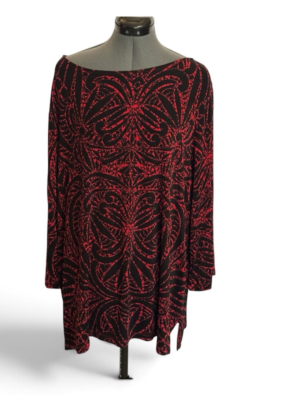 Chico’s Travelers Black & Red Print Swing Tunic - Sz4 XXL (20-22)
